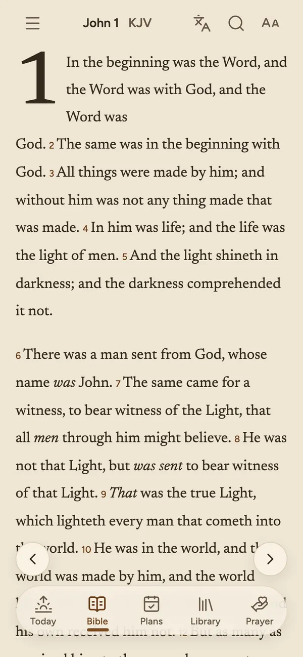 The Bible reader open to John 1 in the King James Version.